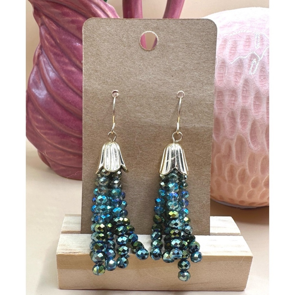 Faceted crystal Beaded tassel earrings